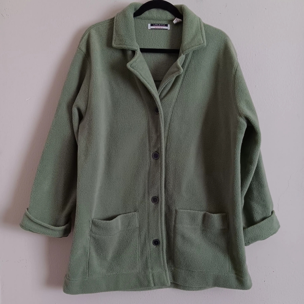 Leslie Fay Sport Fleece Jacket Button Front